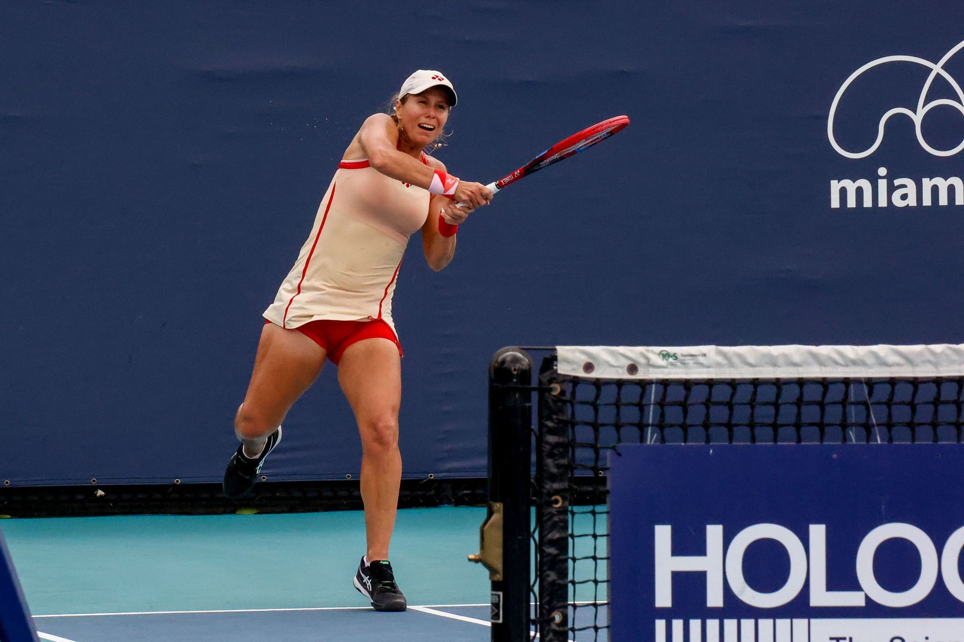 Varvara Lepchenko hits a backhand at Miami Open qualifying | Image Source: Getty